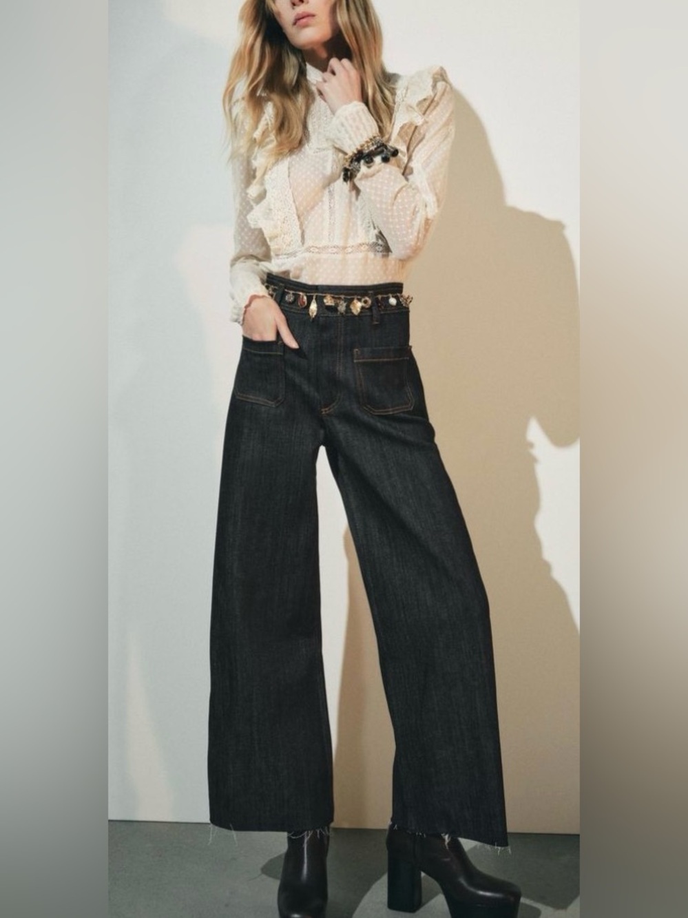 ZW Collection Marine Straight Wide Leg Denim Jeans Dark Wash Size 6